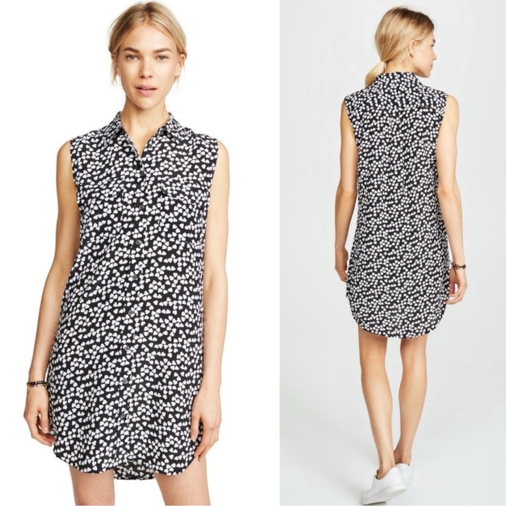 Equipment Femme Endless Hearts Printed Sleeveless 100% Silk Dress Large